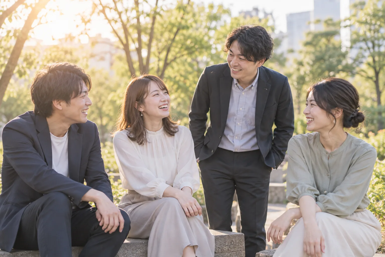 公園で語り合う仲間たち